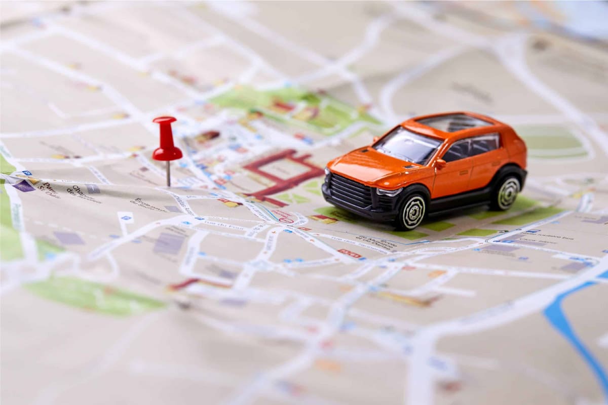 car on travel map