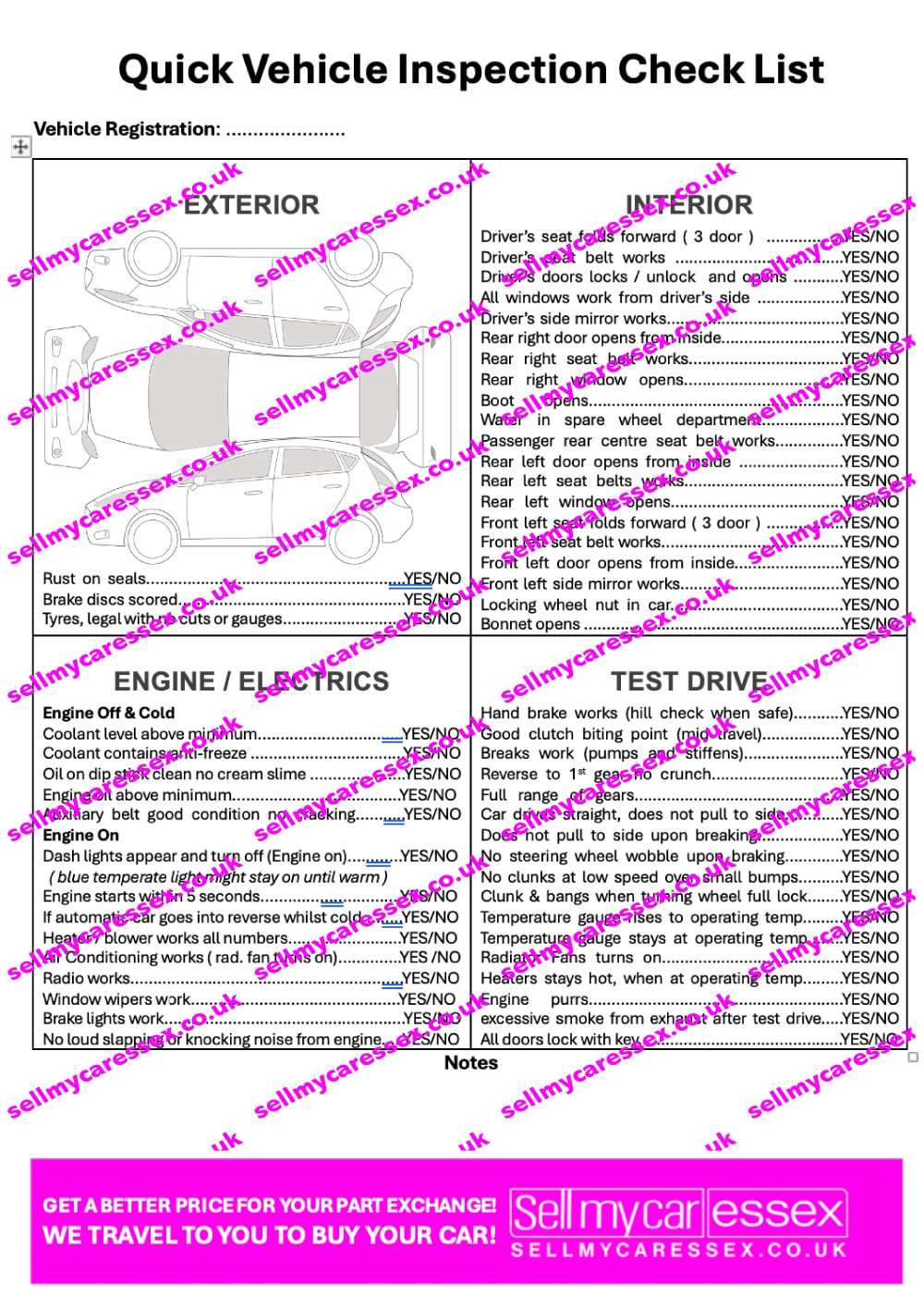 image of vehicle inspection check list with watermark